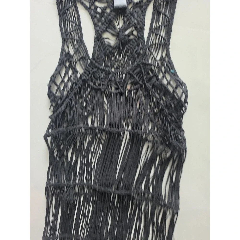 2012 VTG Rare Kardashian Kollection Black Macramé Maxi 100% Cotton Cover-Up Sz M